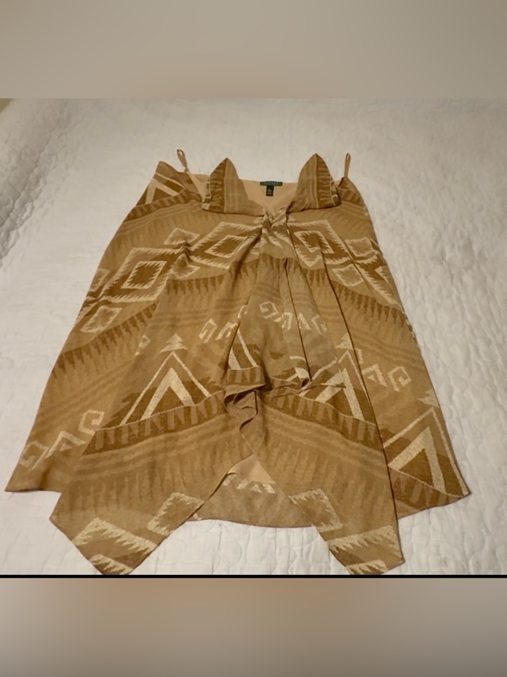 Lauren Southwestern-print chiffon wrap skirt, lg, brown/cream, like new.
